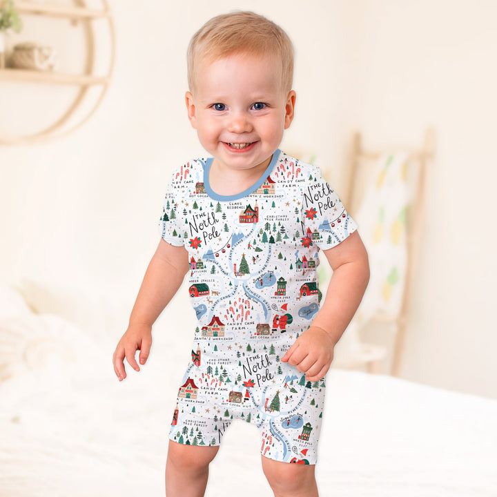 The North Pole Map Two Piece Short Sleeve Shorts Pajama Set , The North Pole Map Two Piece Short Sleeve Shorts Pajama Set - 12-18M