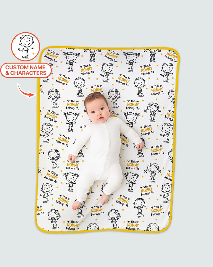 Manta de bambú con garabatos "Esta mamá pertenece a" y nombre personalizado