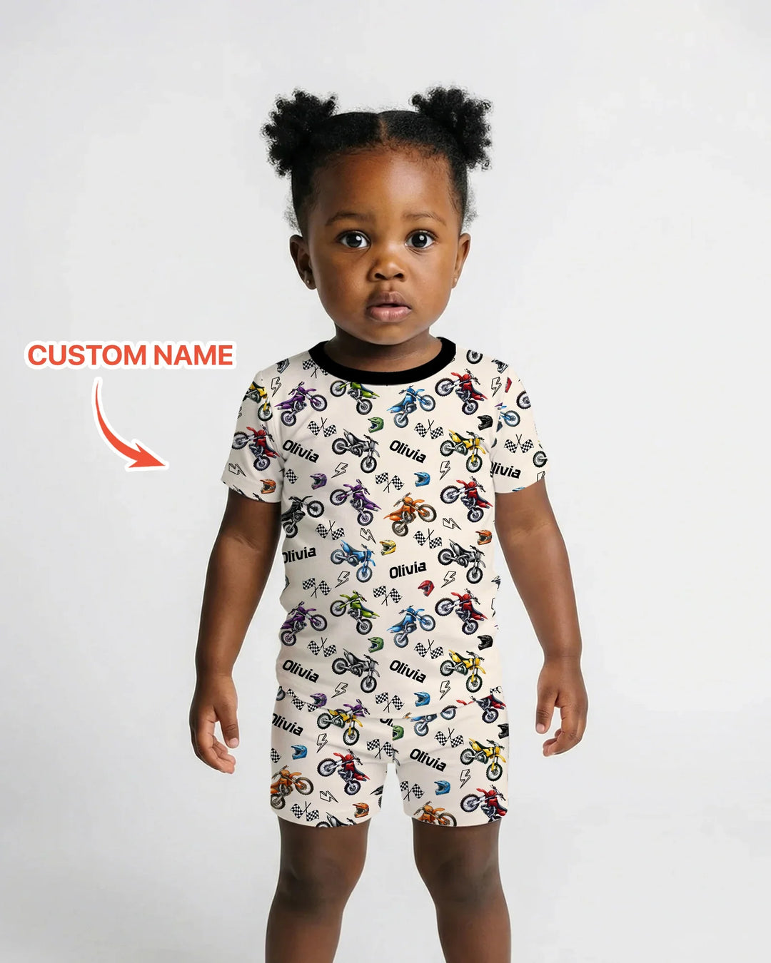 Custom Name Little Dirt Bike Rider Bamboo Two Piece Short Sleeve Shorts Pajama Set