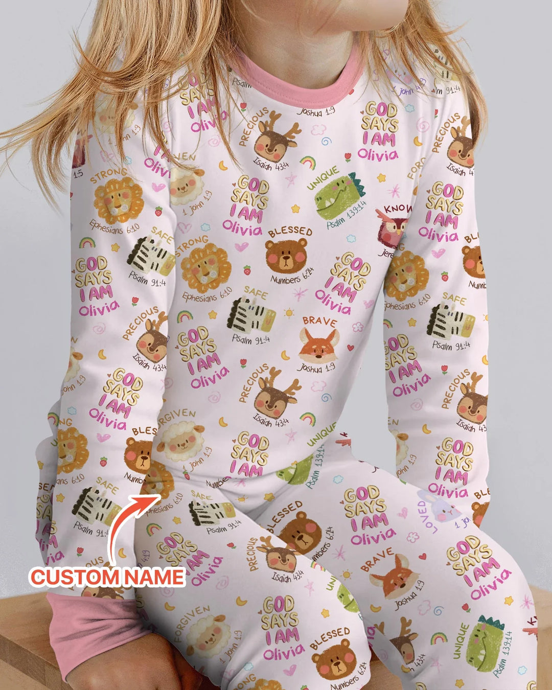 God Says I Am — Little Flock Custom Name Two Piece Long Sleeve Pajama Set