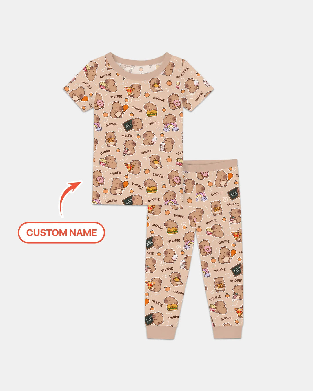 Custom Name Cute Capybara Bamboo Two Piece Short Sleeve Pajama Set