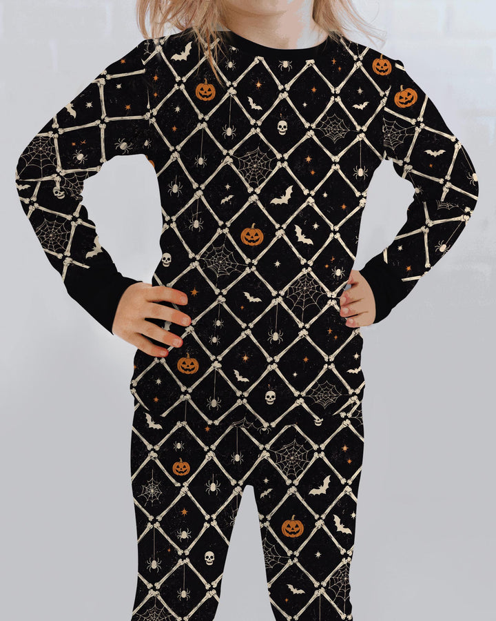 Gothic Skeleton Bones Spooky Halloween Bamboo Two Piece Long Sleeve Pajama Set