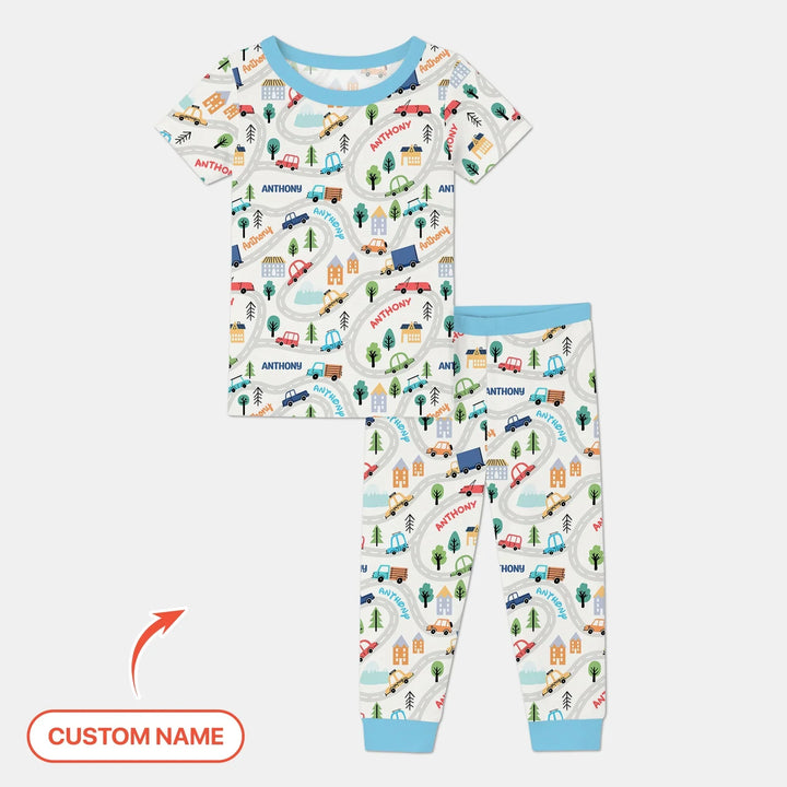 Custom Name Road Map Two Piece Short Sleeve Pajama Set