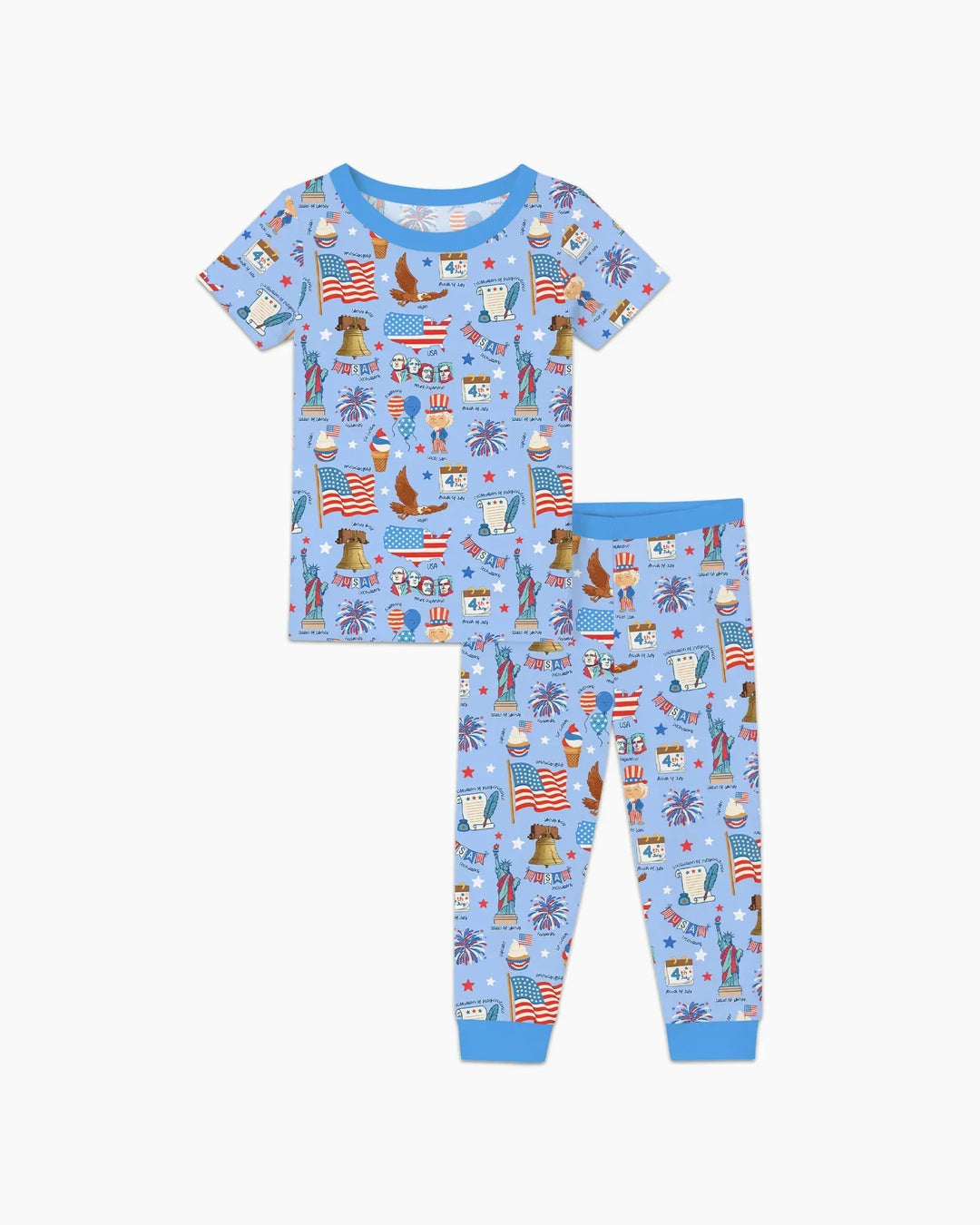 Hand Drawn Patriotic Iconic Bamboo Two Piece Short Sleeve Pajama Set