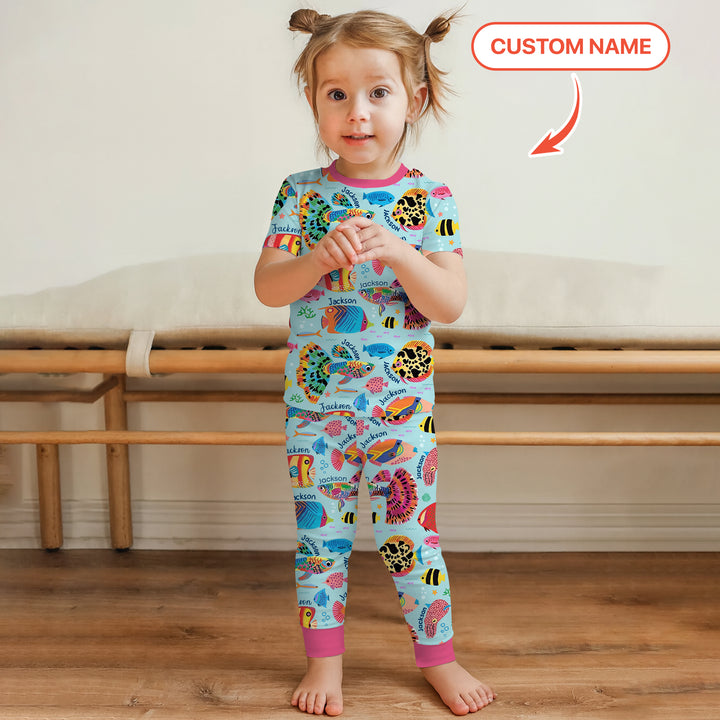 Custom Name Fish Dream Two Piece Short Sleeve Pajama Set