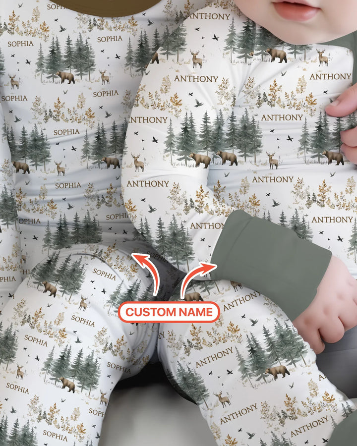 Custom Name Forest Bear Deer Bamboo Convertible Zippy