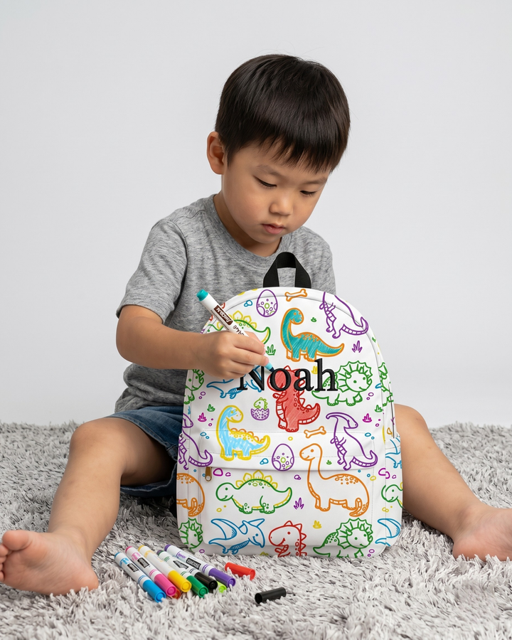 Custom Name Embroidered Jurassic Joy Colorable Backpack