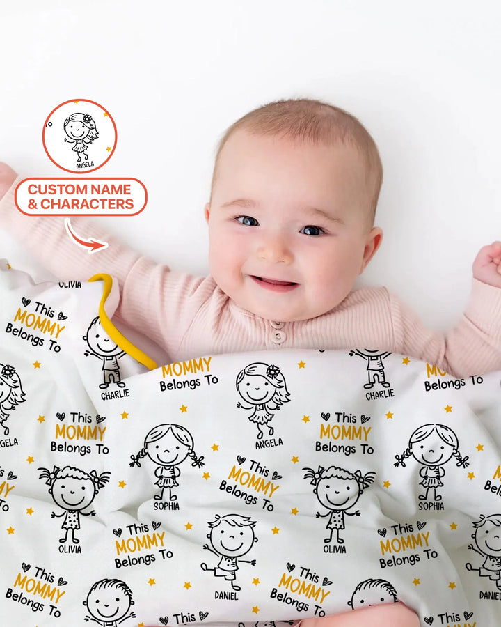Manta de bambú con garabatos "Esta mamá pertenece a" y nombre personalizado
