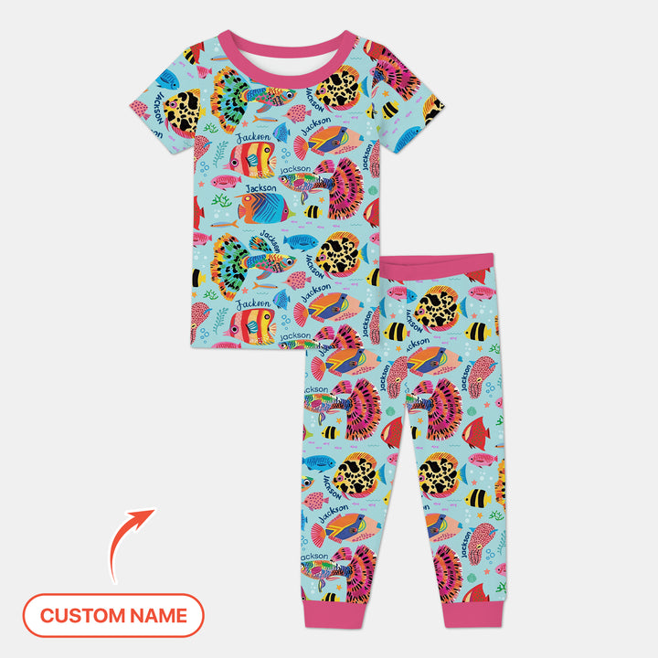 Custom Name Fish Dream Two Piece Short Sleeve Pajama Set