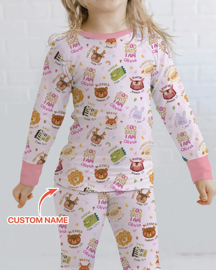 God Says I Am — Little Flock Custom Name Two Piece Long Sleeve Pajama Set