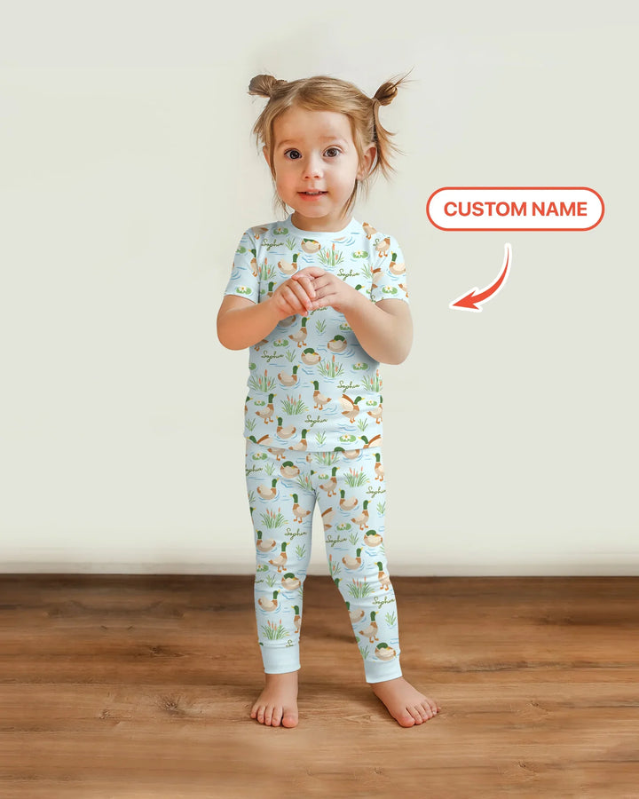 Personalized Mallard Duck Bamboo Two Piece Short Sleeve Pajama Set