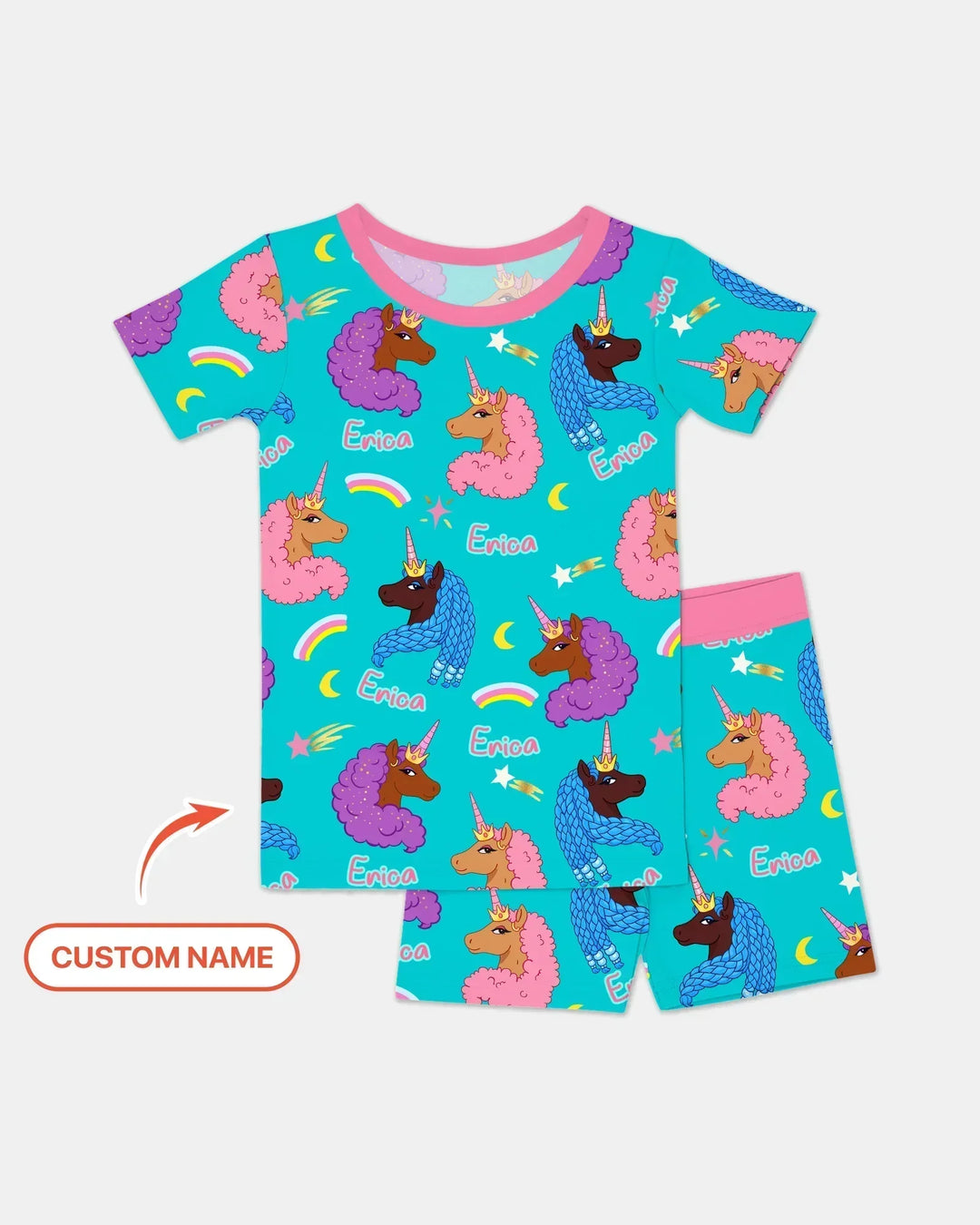 African Astro Unicorn Two Piece Short Sleeve Shorts Pajama Set