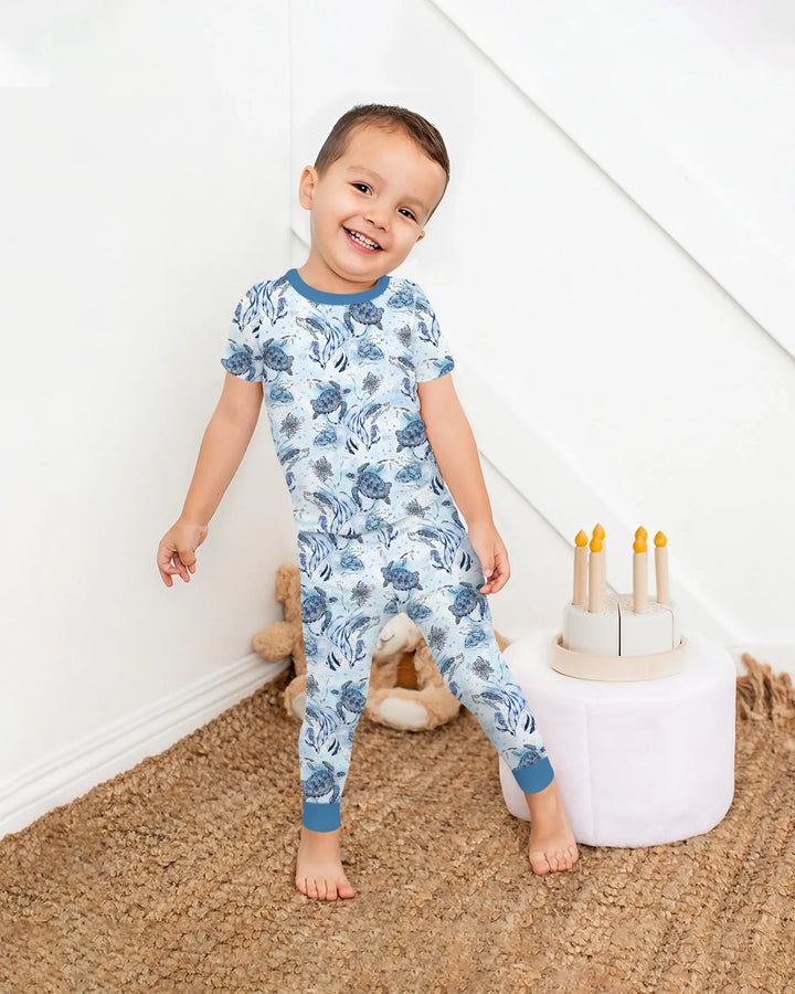 Little Turtles Family Matching Bamboo Two Piece Short Sleeve Pajama Set