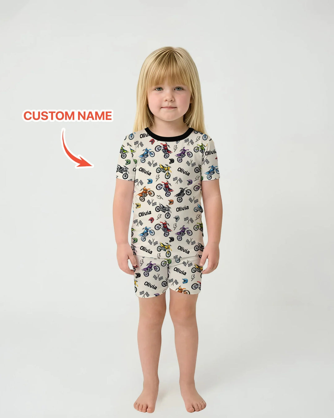Custom Name Little Dirt Bike Rider Bamboo Two Piece Short Sleeve Shorts Pajama Set