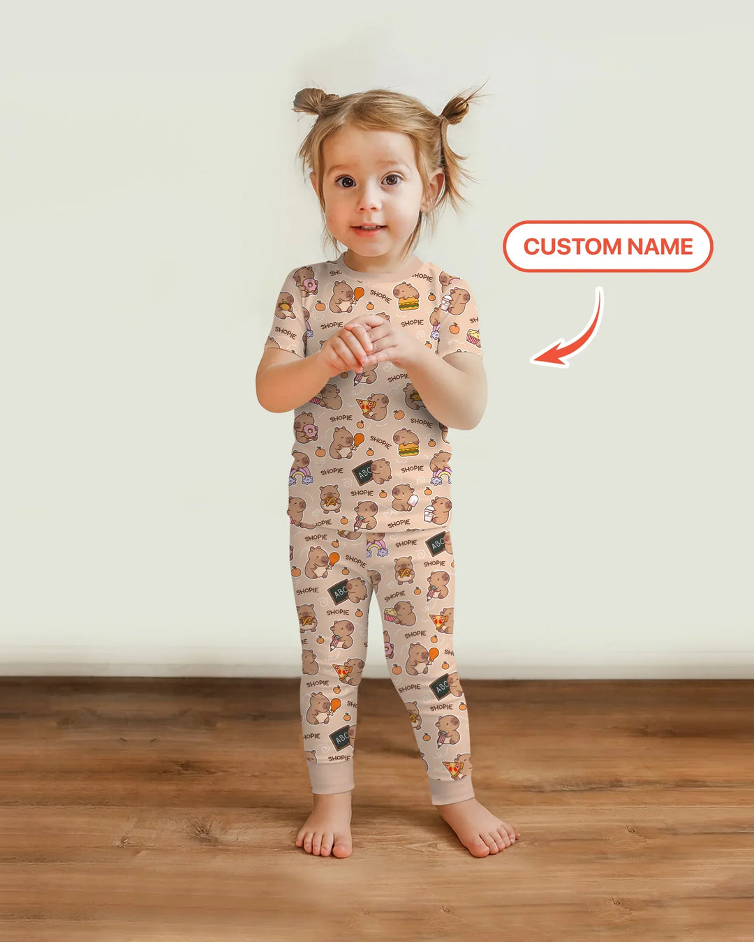 Custom Name Cute Capybara Bamboo Two Piece Short Sleeve Pajama Set