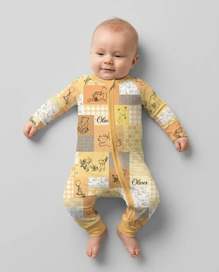 Personalized Classic Bear Patchwork  Bamboo Convertible Zippy