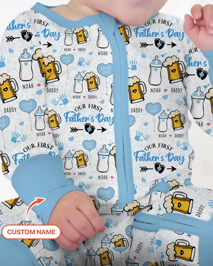 Custom Name First Father's Day Drink Bamboo Convertible Zippy