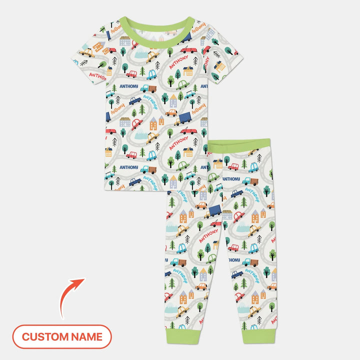 Custom Name Road Map Two Piece Short Sleeve Pajama Set