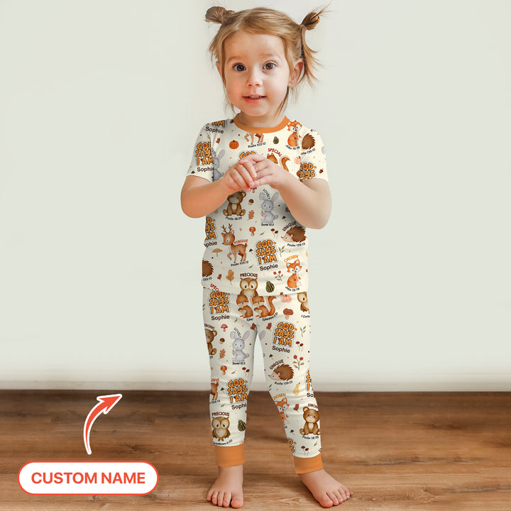 God Says I Am Autumn Faith Two Piece Short Sleeve Pajama Set