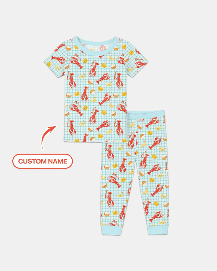 Custom Name Preppy Crawfish Season Bamboo Two Piece Short Sleeve Pajama Set