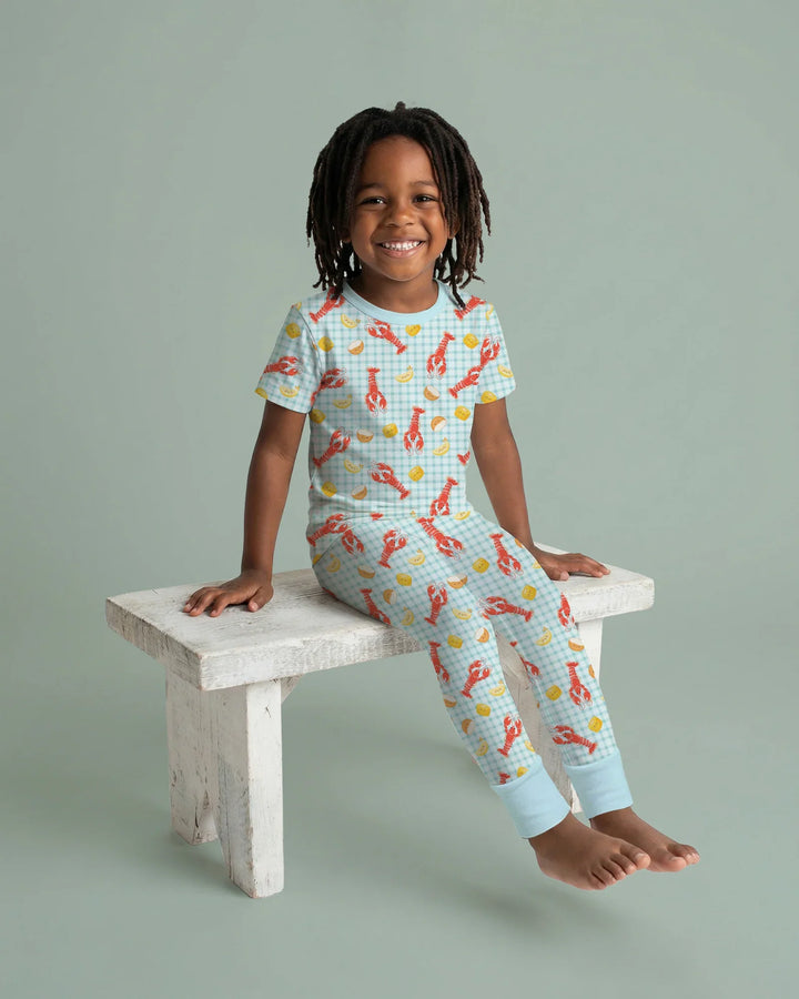 Conjunto de pijama de dos piezas de bambú con mangas cortas, estilo preppy, con estampado de cangrejos de río