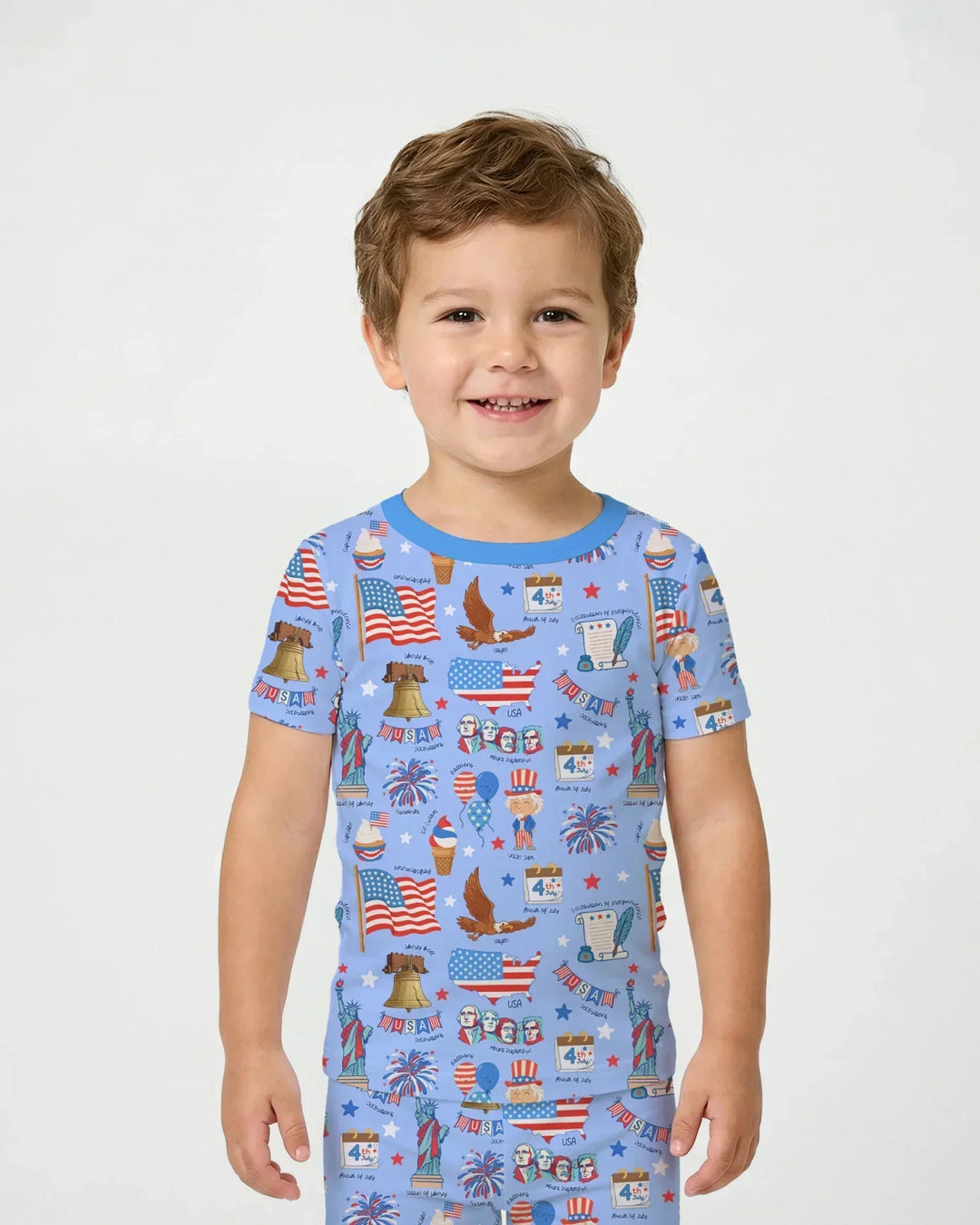 Hand Drawn Patriotic Iconic Bamboo Two Piece Short Sleeve Pajama Set