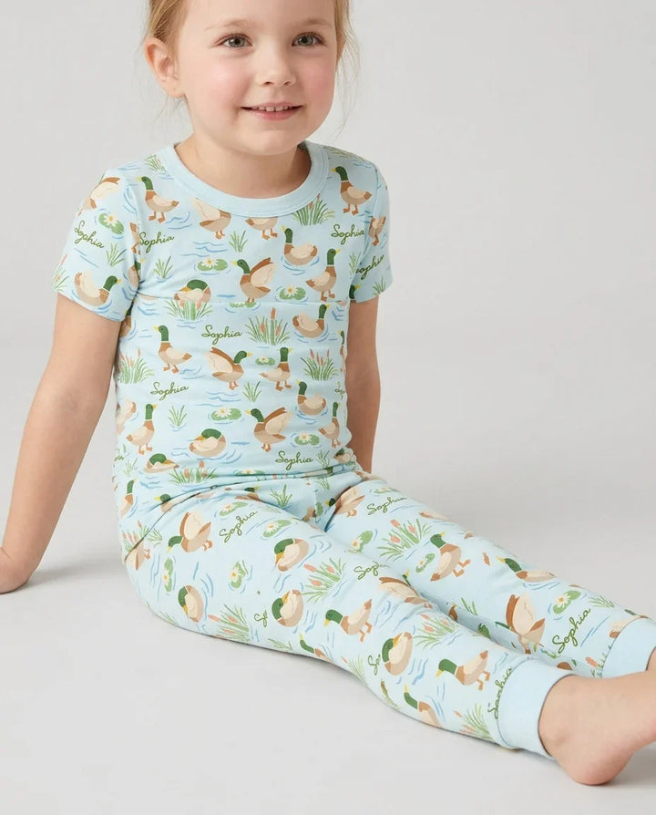 Personalized Mallard Duck Bamboo Two Piece Short Sleeve Pajama Set