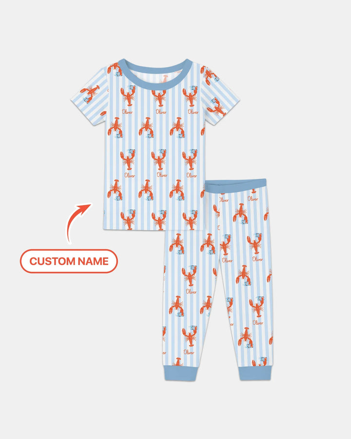 Custom Name Crawfish Beer Season Bamboo Two Piece Short Sleeve Pajama Set