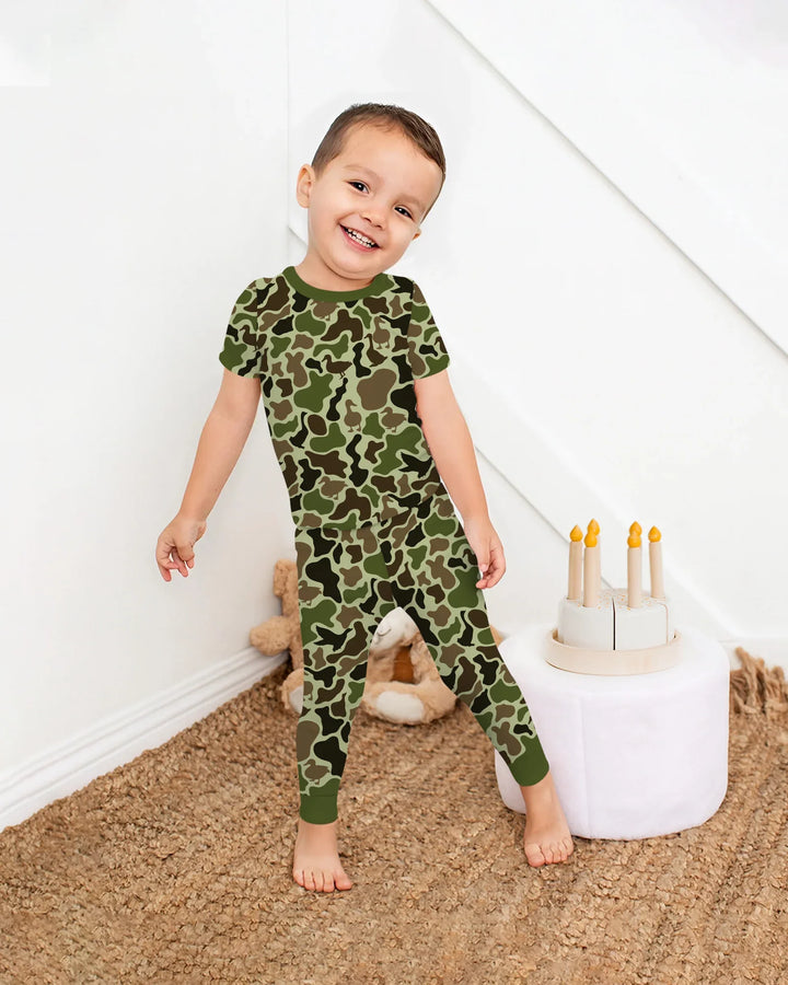 Mallard Duck Hunting Camouflage Bamboo Two Piece Short Sleeve Pajama Set