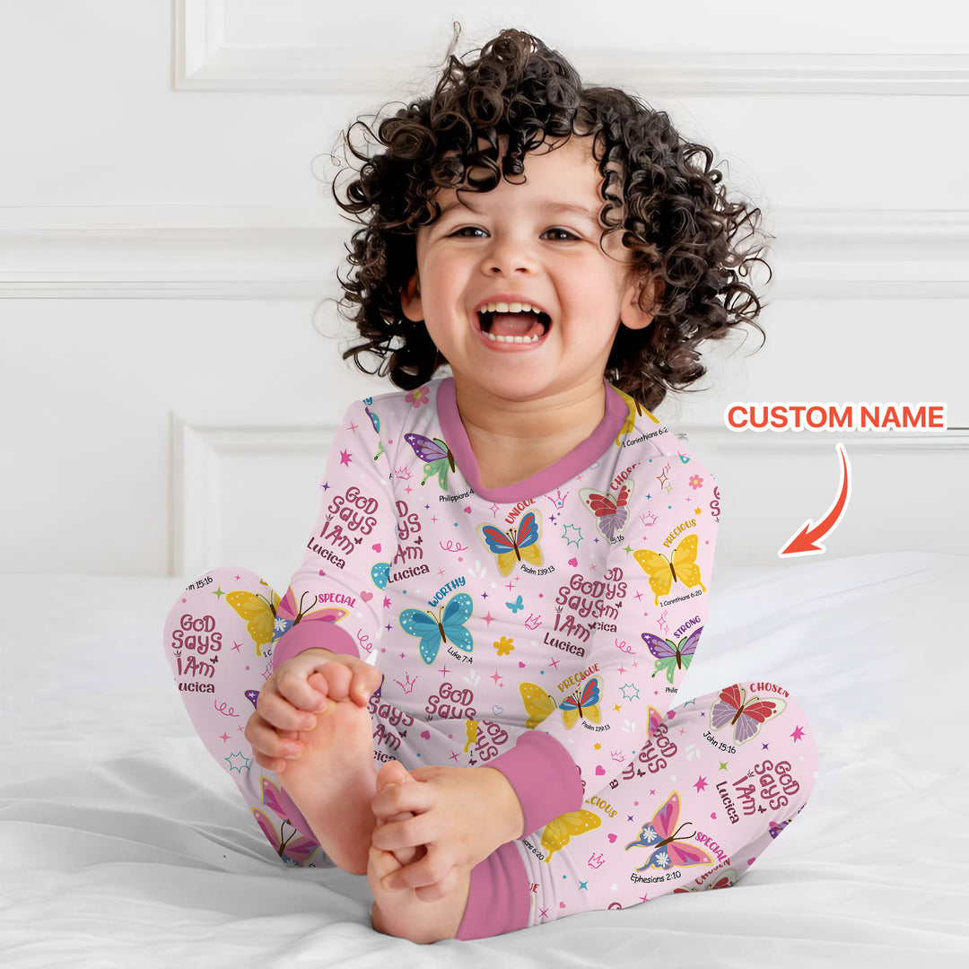 God Says I Am Custom Name Girl Version Two Piece Long Sleeve Pajama Set