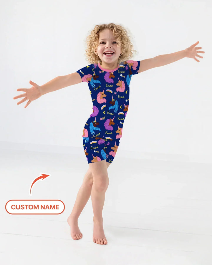 African Astro Unicorn Two Piece Short Sleeve Shorts Pajama Set