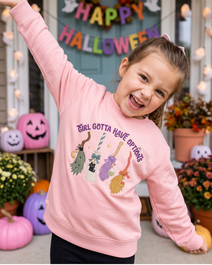 Girl Gotta Have Options Embroidered Bamboo Crewneck Sweatshirt