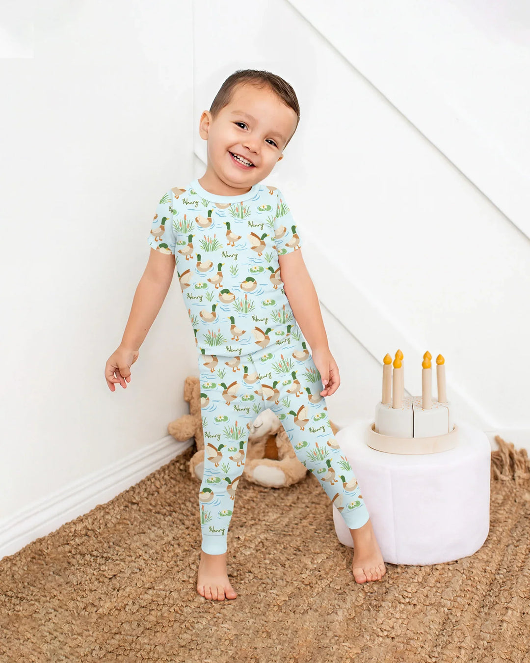 Personalized Mallard Duck Bamboo Two Piece Short Sleeve Pajama Set