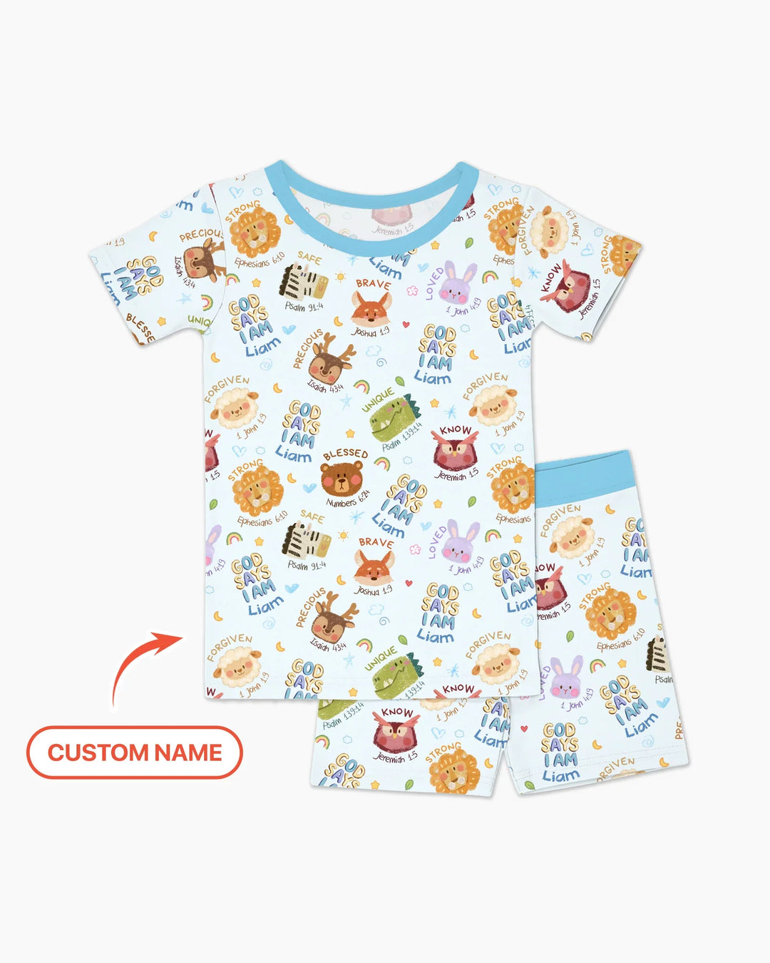 God Says I Am — Little Flock Custom Name Two Piece Short Sleeve Shorts Pajama Set