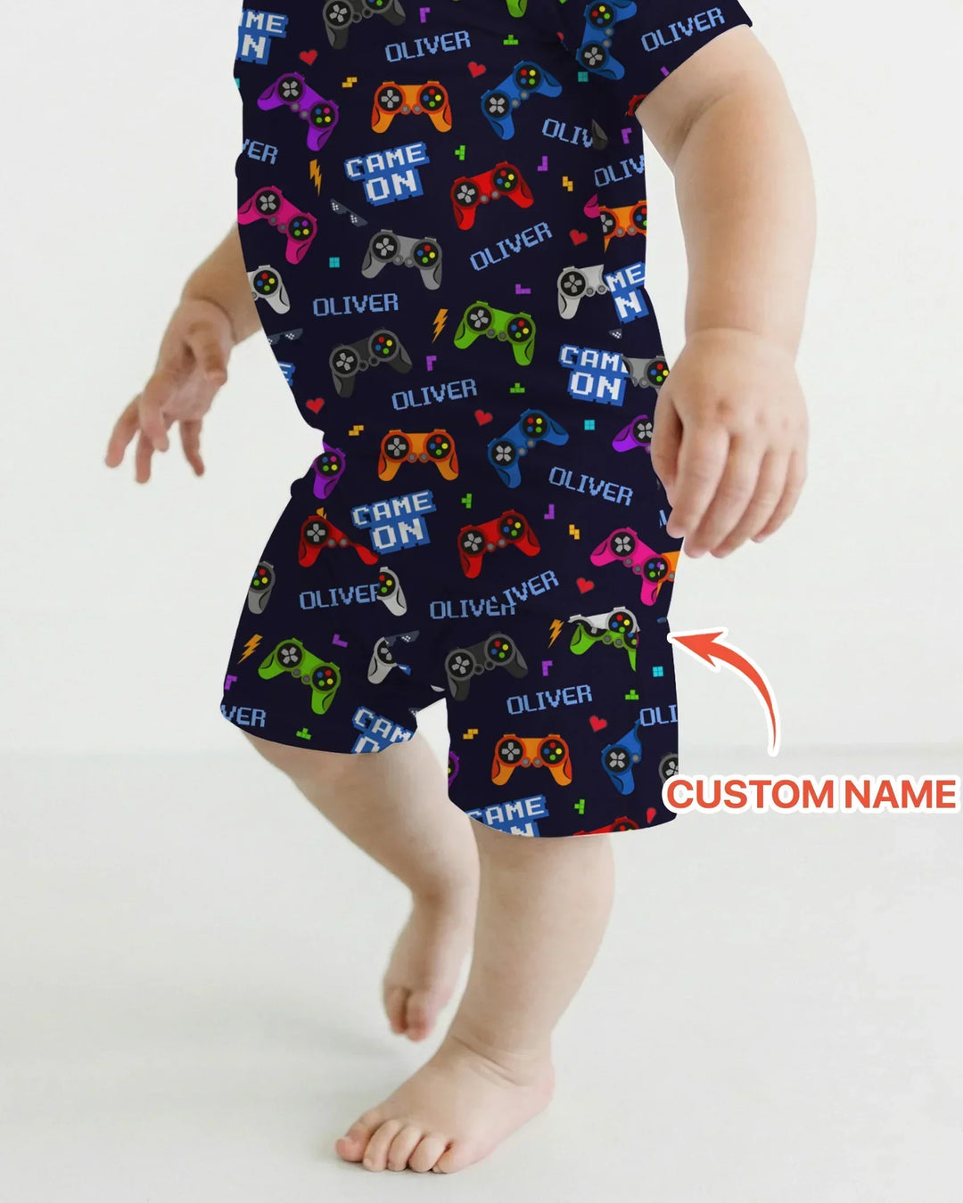 Custom Name Game On Family Matching Bamboo Two Piece Short Sleeve Shorts Pajama Set