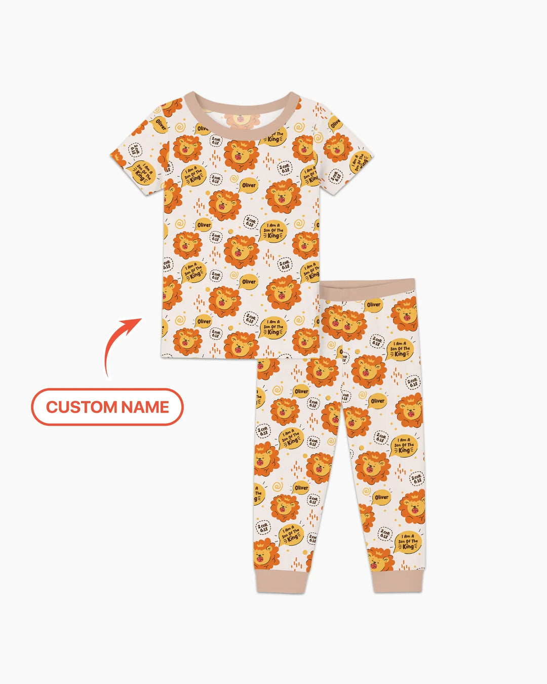 Soy Hijo Del Rey Pijama de dos piezas de manga corta con nombre personalizado