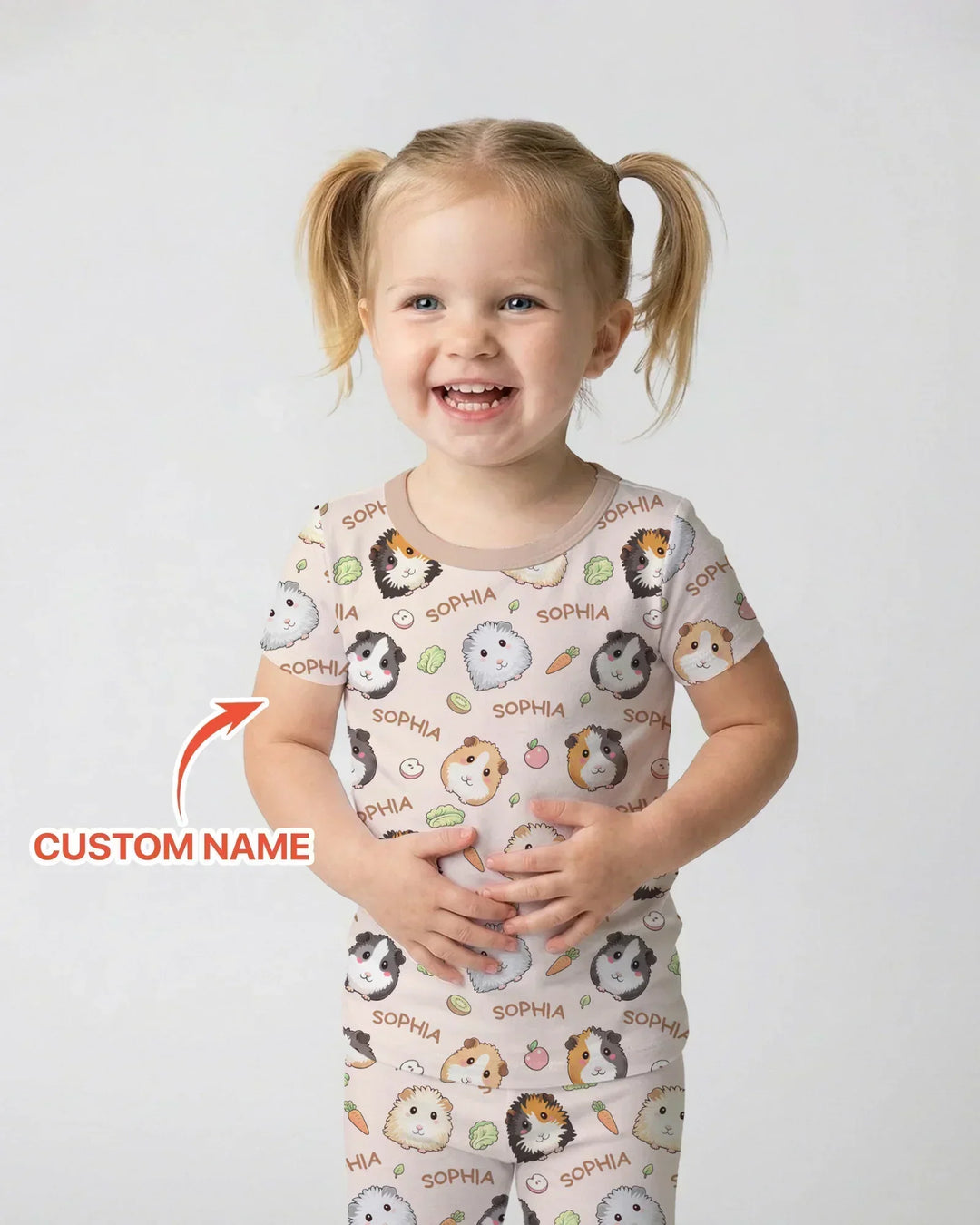 Custom Name Cute Guinea Pigs Bamboo Two Piece Short Sleeve Pajama Set