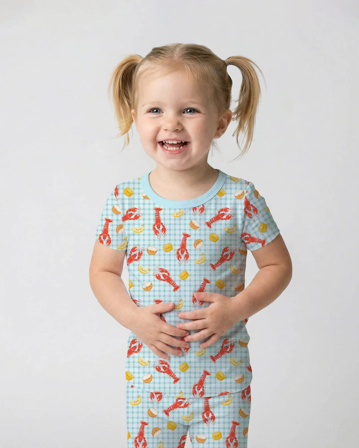Conjunto de pijama de dos piezas de bambú con mangas cortas, estilo preppy, con estampado de cangrejos de río