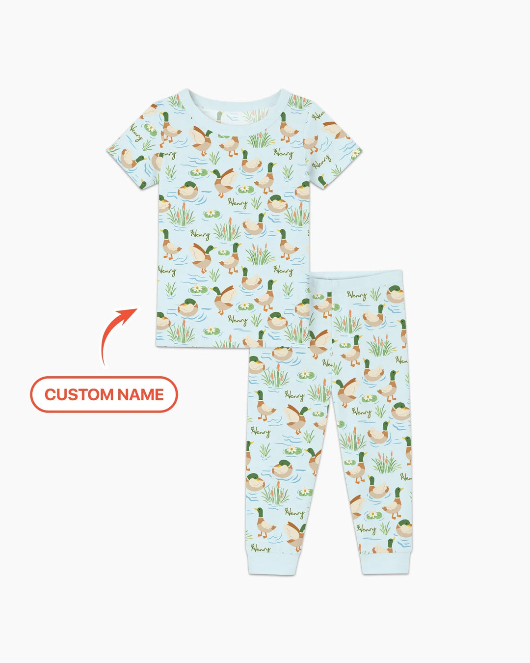 Personalized Mallard Duck Bamboo Two Piece Short Sleeve Pajama Set