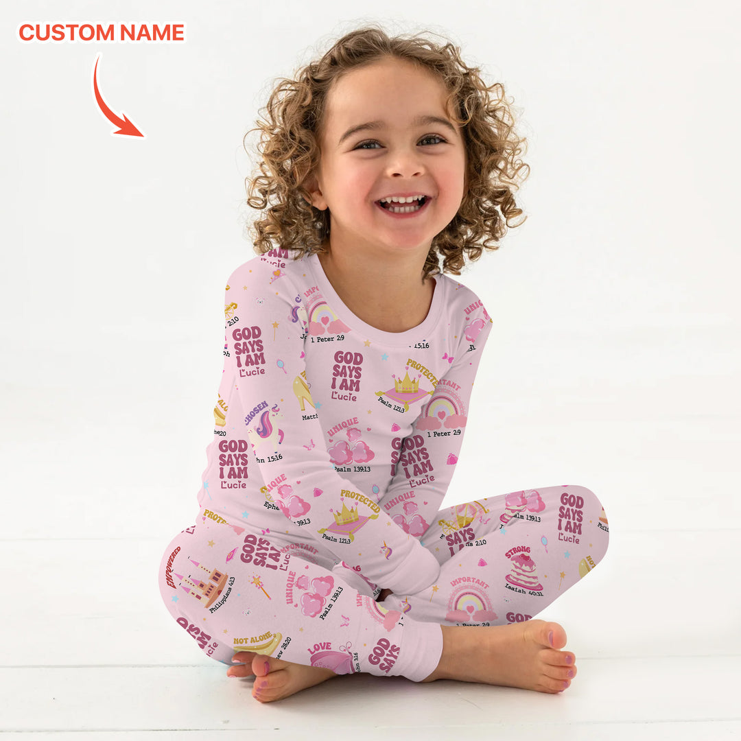 Custom Name God Says I Am Girl Long Sleeve Pajama Set