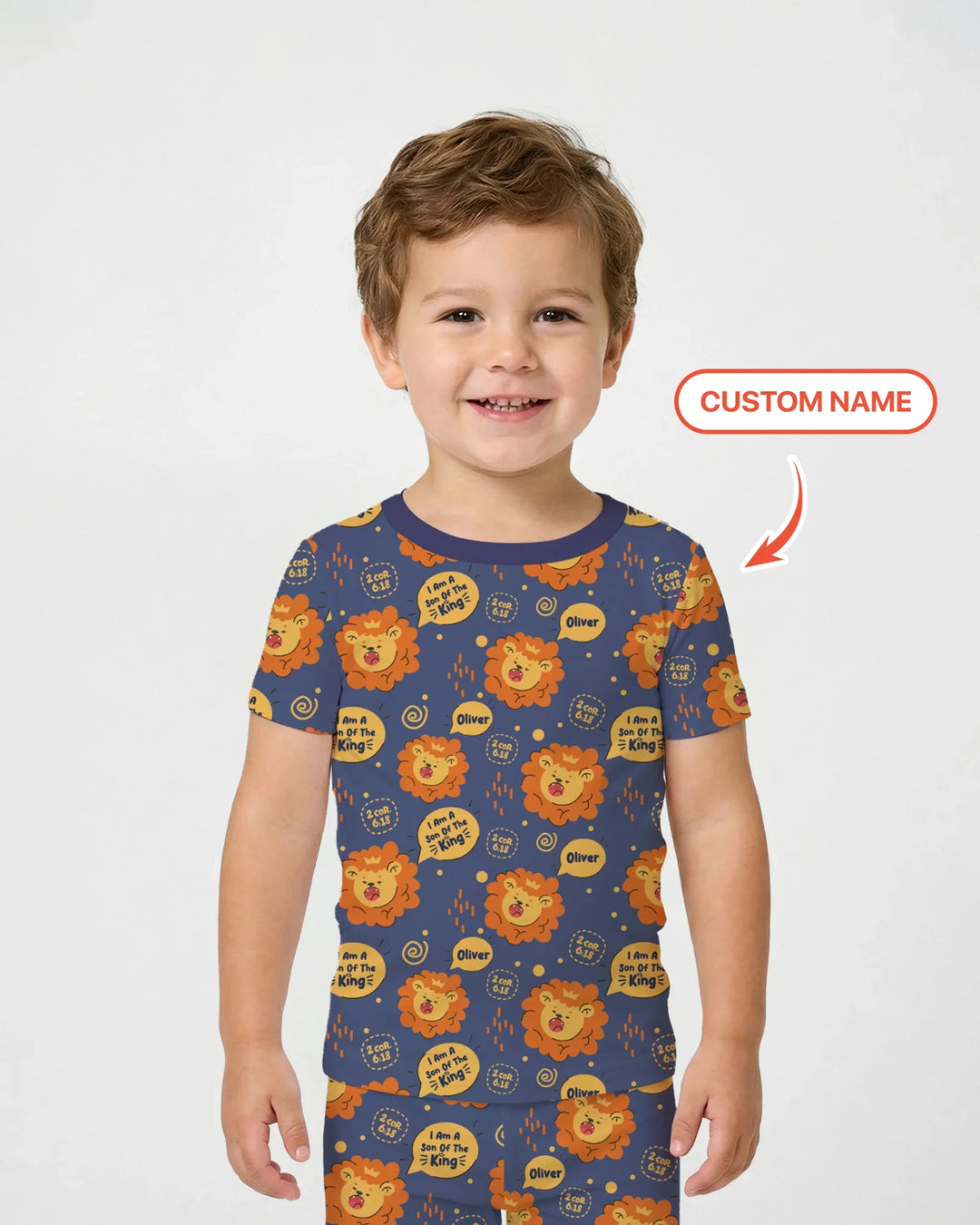 Soy Hijo Del Rey Pijama de dos piezas de manga corta con nombre personalizado