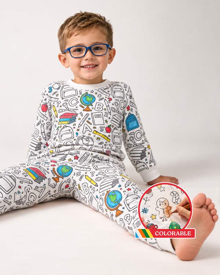 Conjunto de Pijama de Dos Piezas de Bambú para Colorear con Motivos Escolares
