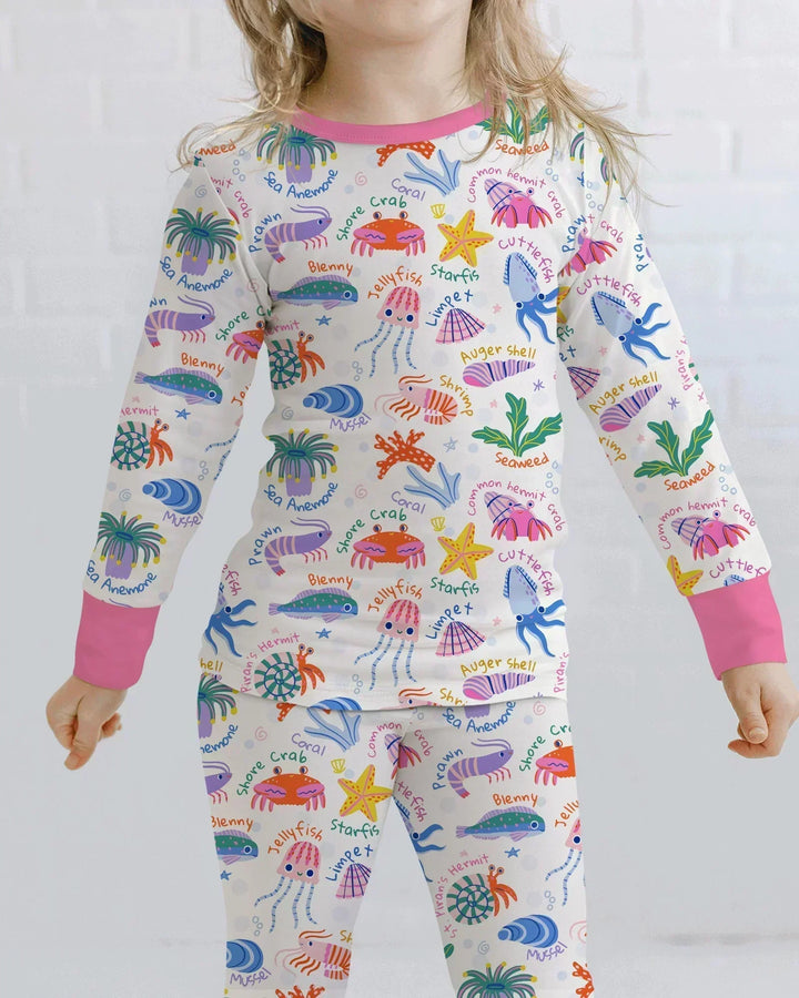 Conjunto de pijama de dos piezas de bambú de manga larga Tide Pool Pals