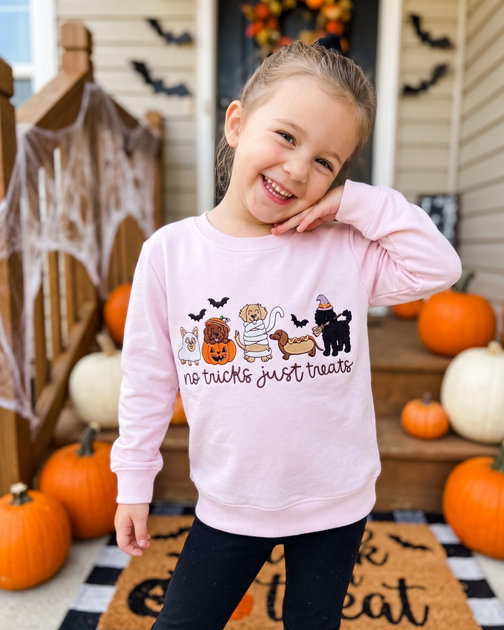 No Tricks Just Treats Embroidered Bamboo Crewneck Sweatshirt