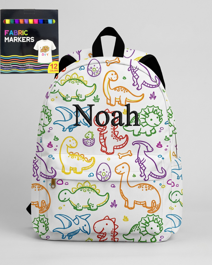 Custom Name Embroidered Jurassic Joy Colorable Backpack