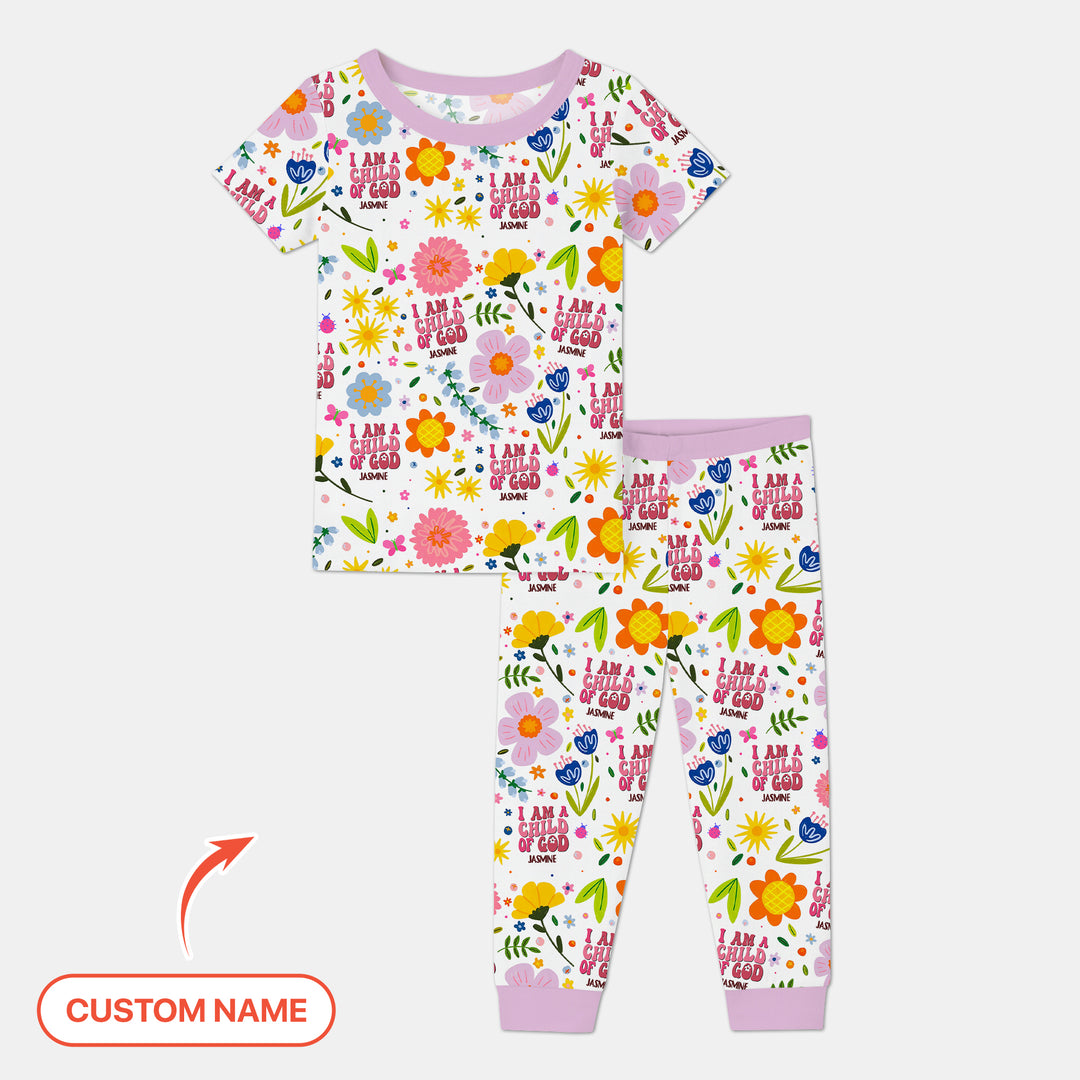 I Am A Child Of God Custom Name Girl Two Piece Short Sleeve Pajama Set