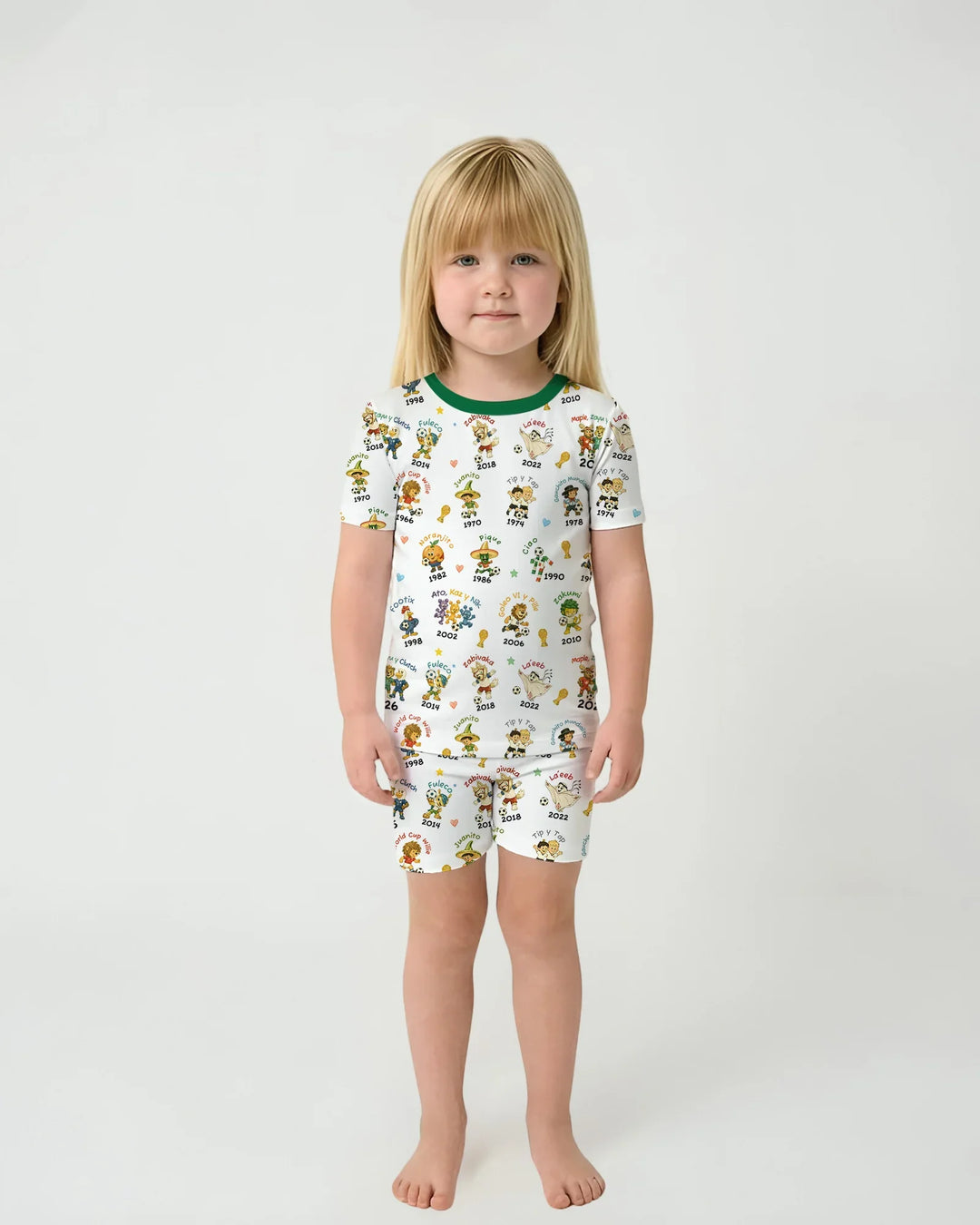 Soccer cup Mascots Bamboo Two Piece Short Sleeve Shorts Pajama Set