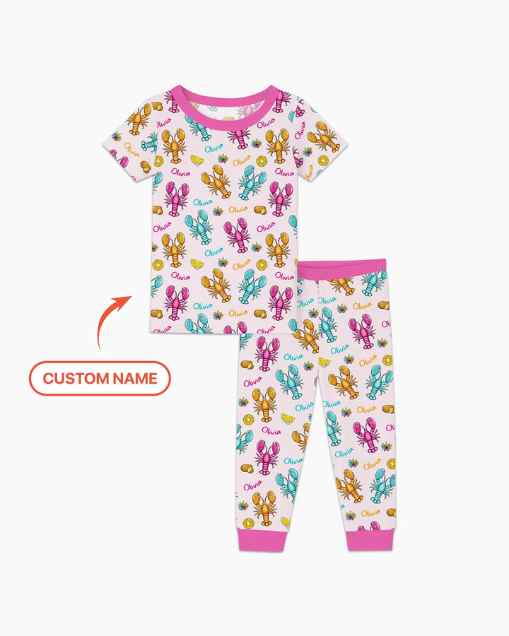 Custom Name Crawfish Crew Bamboo Two Piece Short Sleeve Pajama Set