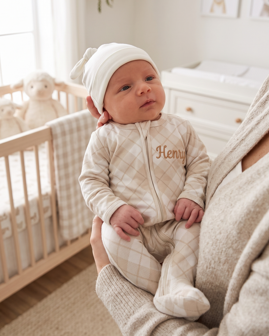 Personalized Classic Plaid Bamboo Zipper Footie