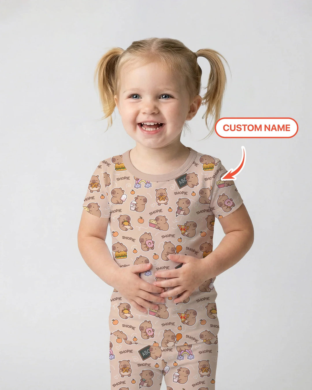 Custom Name Cute Capybara Bamboo Two Piece Short Sleeve Pajama Set